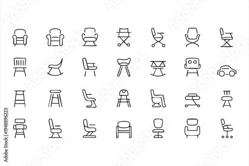 Modern Seating And Chair Line Icons With Armchair Office Chair Rocking Chair And Stool
