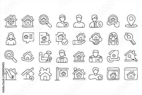 Property And Real Estate Icon Set Featuring Home Search House Contract And Investment
