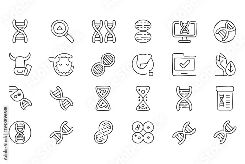 DNA And Biotechnology Line Icons With Genetic Research Laboratory And Genome Symbols