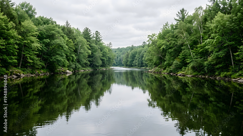 Obraz premium Clean river flowing through lush green forests with vibrant aquatic life and serene nature