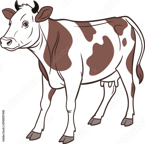 Brown and White Dairy Cow Vector Illustration 