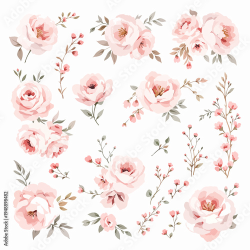 Elegant watercolor flower dividers with blooming petals and leafy branches for feminine layouts.