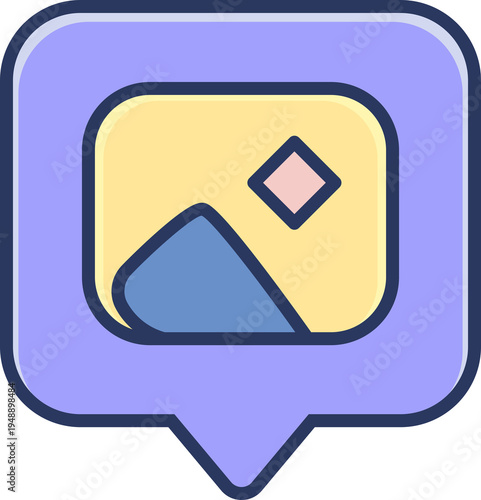 Cute purple bubble chat icon with photo gallery
