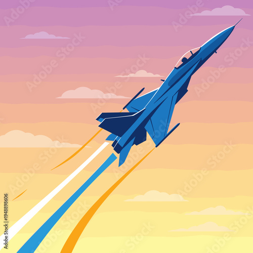Modern Fighter Jet Climbing Fast in Bright Sky