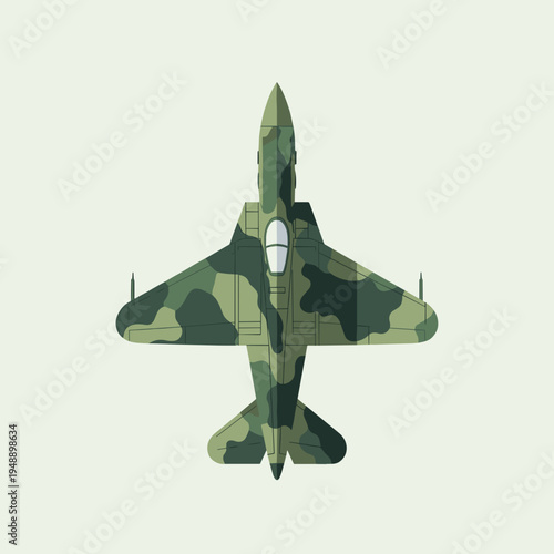 Military Fighter Jet in Camouflage Top View