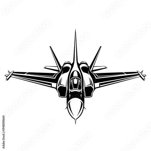 Front View Fighter Jet Silhouette Icon Illustration