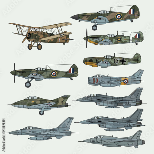 Collection of Military Fighter Planes and Jet Aircraft