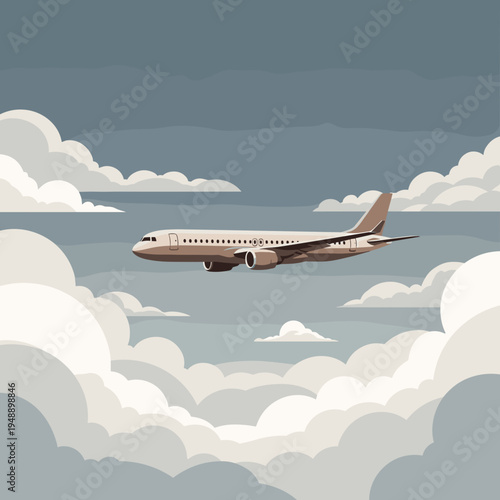 Commercial Passenger Plane Flying Above Thick White Clouds