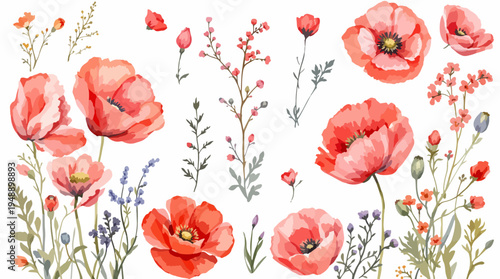 Elegant watercolor wildflower borders designed with delicate blossoms and gentle leafy branches.