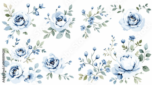 Light hand painted botanical frames with scattered blossoms and foliage for charming stationery layouts.