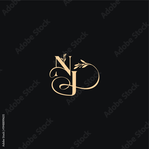 monogram elegant concept luxury feel with wavy line NJ organic leaves wedding logo letter