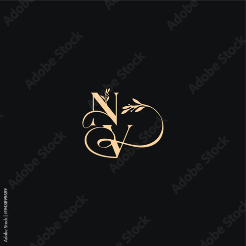 monogram elegant concept luxury feel with wavy line NV organic leaves wedding logo letter