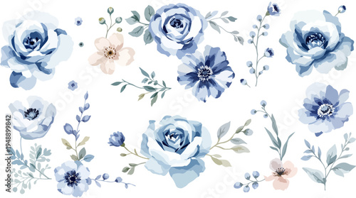 Artistic botanical border illustrations with pastel flowers and flowing greenery for modern romantic stationery.