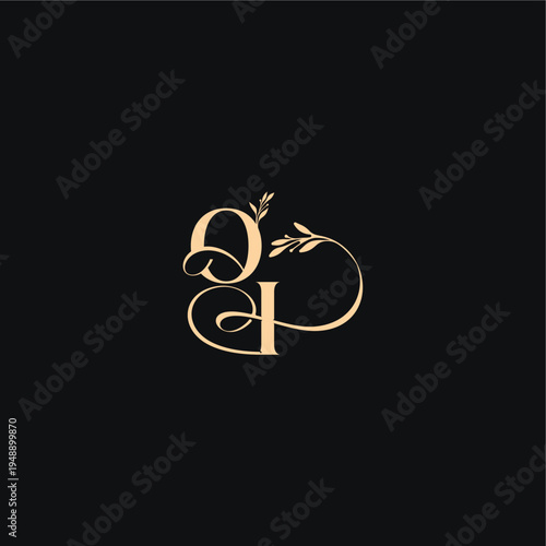 monogram elegant concept luxury feel with wavy line OI organic leaves wedding logo letter