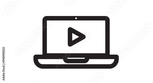 Vector illustration of a modern laptop screen displaying a play button for video streaming and multimedia content