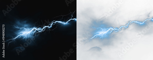 Canvastavla Lightning zigzag electric discharge pattern with intricate blue plasma branches