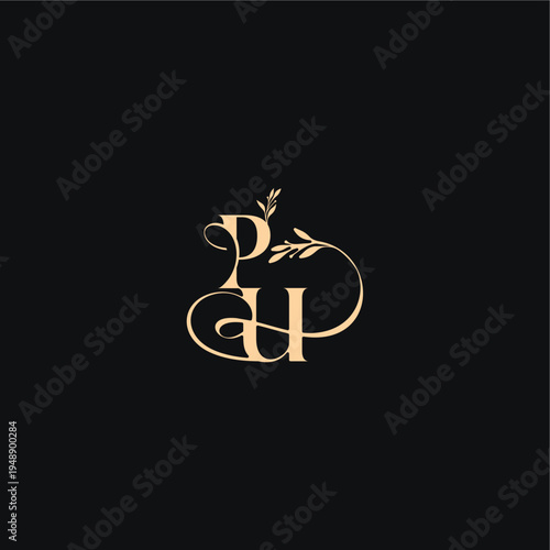 monogram elegant concept luxury feel with wavy line PU organic leaves wedding logo letter