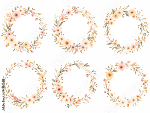 Minimalist botanical borders with delicate flowers and foliage designed in soft pastel watercolor tones.