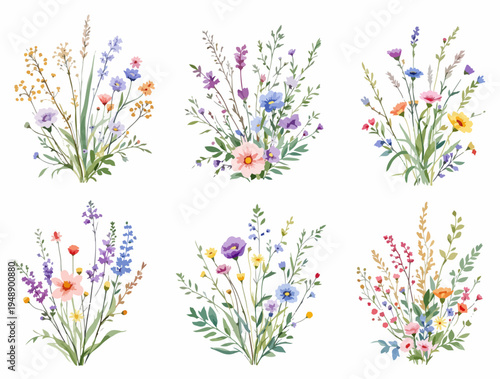 Soft watercolor wildflower borders with airy leaves and blossoms creating dreamy natural frames for creative designs.