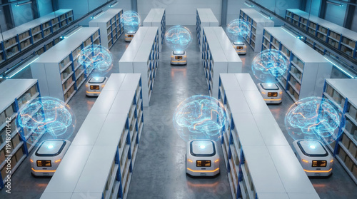 Autonomous robot artificial intelligence warehouse logistics automation technology storage innovation digital efficiency futuristic warehouse with autonomous robots using artificial intelligence