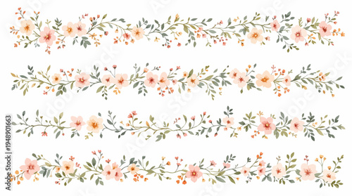 Dreamy Meadow Flower Borders with Small Blossoms and Organic Leaf Arrangements