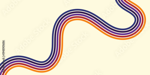 Abstract colorful 70s background vector. Vintage retro wallpaper with rainbow stripes and wavy lines.