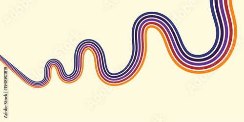 Abstract colorful 70s background vector. Vintage retro wallpaper with rainbow stripes and wavy lines.