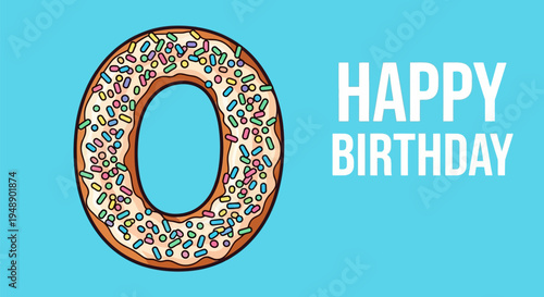 Happy Birthday Donut Illustration with Colorful Sprinkles. Fun, Sweet, and Festive Graphic Design for Celebrations, Parties, and Greeting Cards.