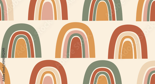 Boho Rainbow Pattern Seamless - Retro Abstract Arc Shapes