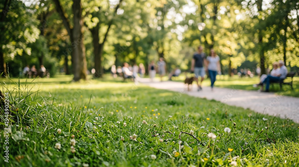 Obraz premium Sun kissed park path grassy foreground background dreamy tranquil nature photography