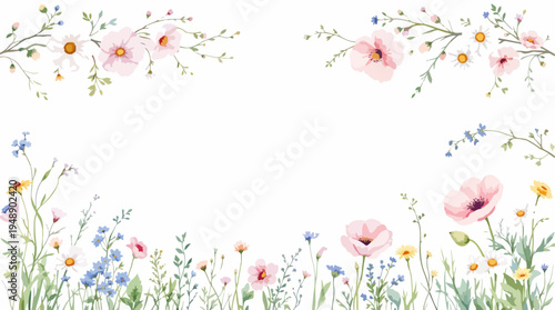 Charming Spring Wildflower Frames in Light Watercolor Illustration Style for Invitations