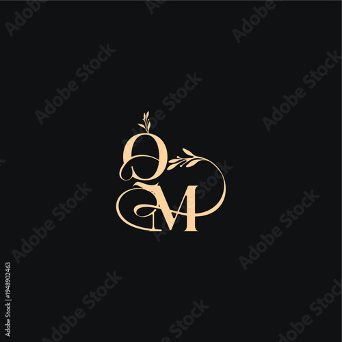 monogram elegant concept luxury feel with wavy line QM organic leaves wedding logo letter