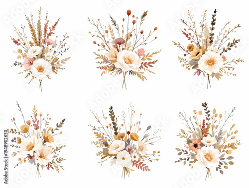 set of floral elements