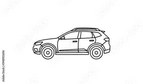 Minimal Crossover SUV Car Line Icon Side View Transportation Vector Illustration