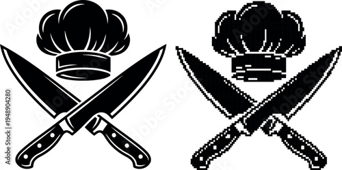 Black chef s hat with crossed knives a culinary emblem on transparent background
