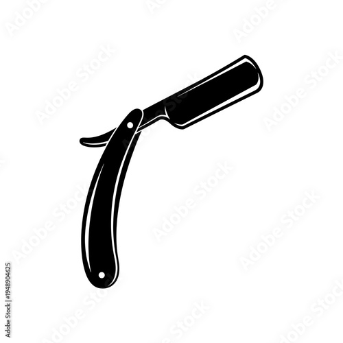 Open Black Straight Razor Barber Tool