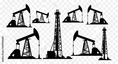 Silhouettes of Oil Rigs and Pumpjacks - A Symbol of Energy Production.