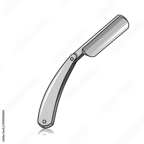 Realistic Silver Straight Razor with Mirror Finish