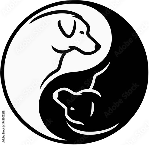 Yin Yang Dogs Silhouette – Flat Vector Plotter Cut File