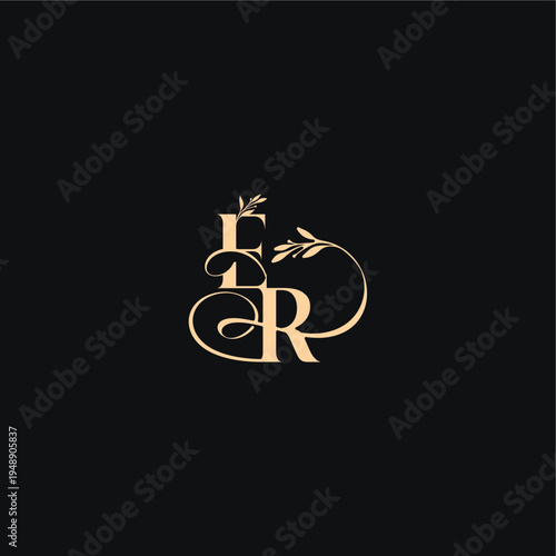 organic leaves wedding logo ER luxury feel with wavy line monogram elegant concept letter