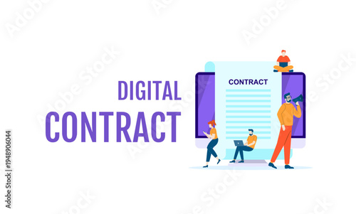 Digital Contract Concept with People Reviewing Online Legal Agreement on a Computer Screen