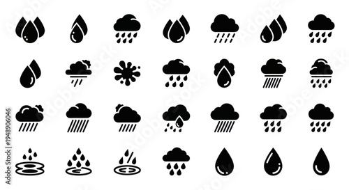 Rain and Water Droplet Icons - Weather Forecast  Hydration - Glyph Style