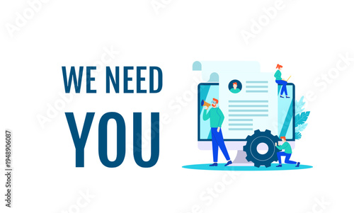 "We Need You" Recruitment Concept with People, Megaphone, and Online Job Application Process Illustration