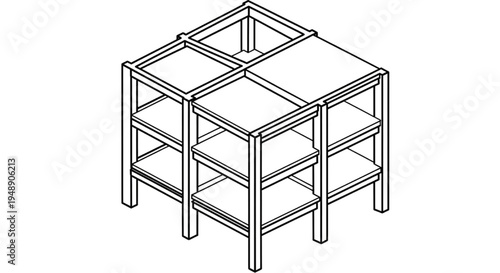 Industrial stainless steel shelving unit illustration on white background