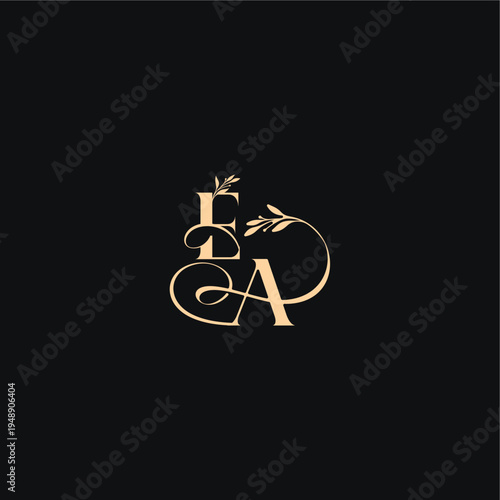 organic leaves wedding logo EA luxury feel with wavy line monogram elegant concept letter