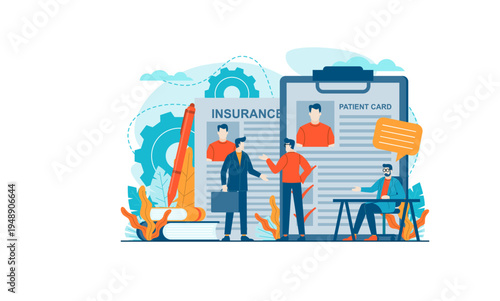 Medical Insurance Policy Concept with Business People and Healthcare Professional Reviewing Patient Card Documents