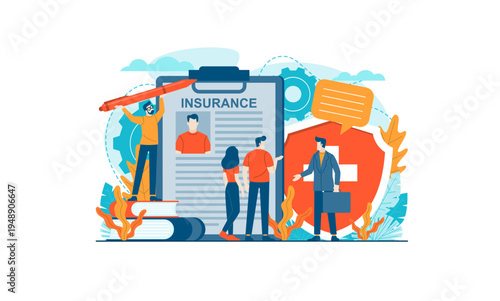 People Reviewing Insurance Policy Document with Agent for Financial Protection