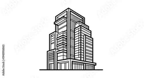 Sleek Modern High-Rise Building Outline Icon for Urban and Corporate Design