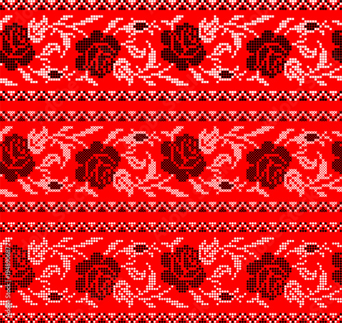 Ukrainian vyshyvanka embroidery seamless vector set with traditional folk floral ornament. Perfect for fabric design, textile prints, embroidery charts, folk decorations and Ukrainian patterns