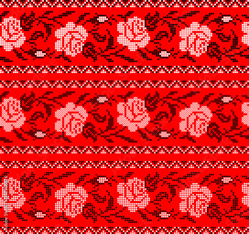 Ukrainian vyshyvanka embroidery seamless vector set with traditional folk floral ornament. Perfect for fabric design, textile prints, embroidery charts, folk decorations and Ukrainian patterns